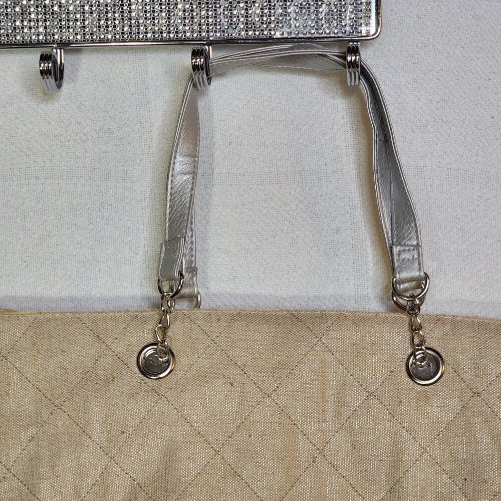 Ulta Beauty Linen Silver PVC Trimmed Poly Lined Quilted Snap Closure Tote Bag - Picture 9 of 16